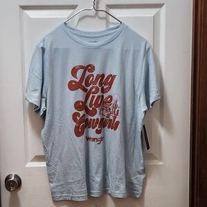 Wrangler  Light Blue Short Sleeve Tee with Graphic Design Womens Sz Xl NWT
